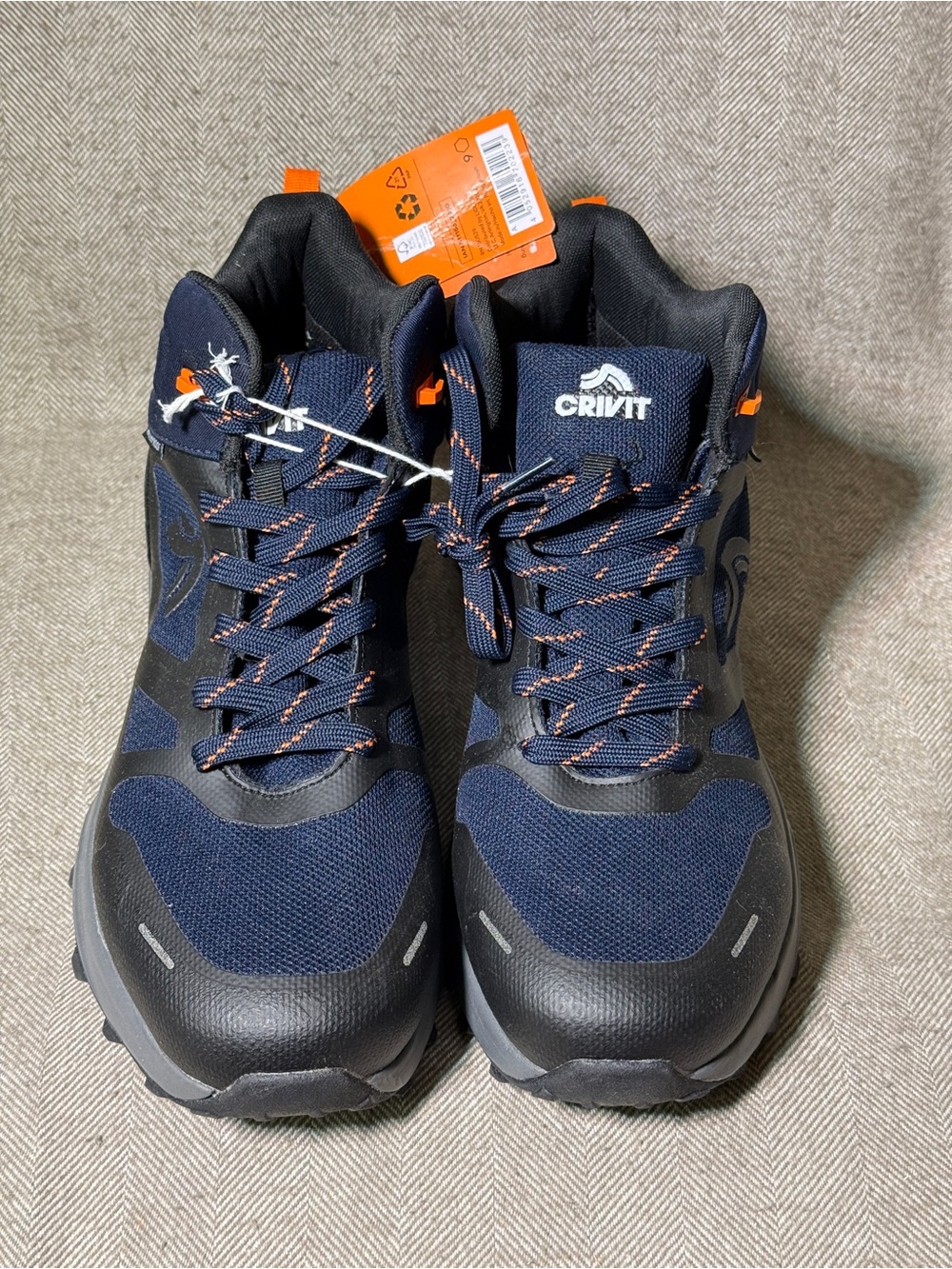 Crivit Men's Navy Blue/Black Hiking Boots with Orange Accents, Size 12 / 46